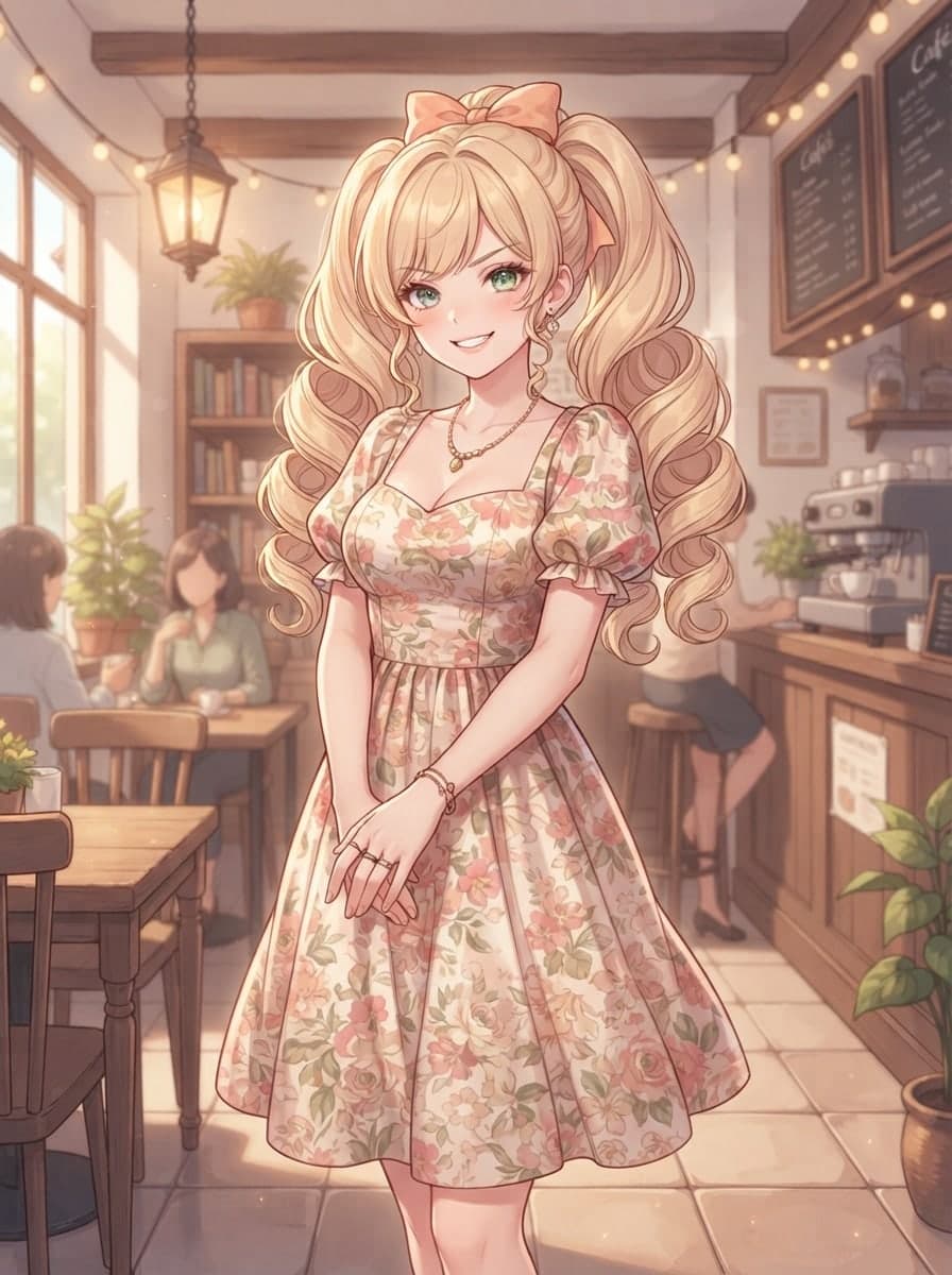 blonde princess curls glamorous waifu in summer dress