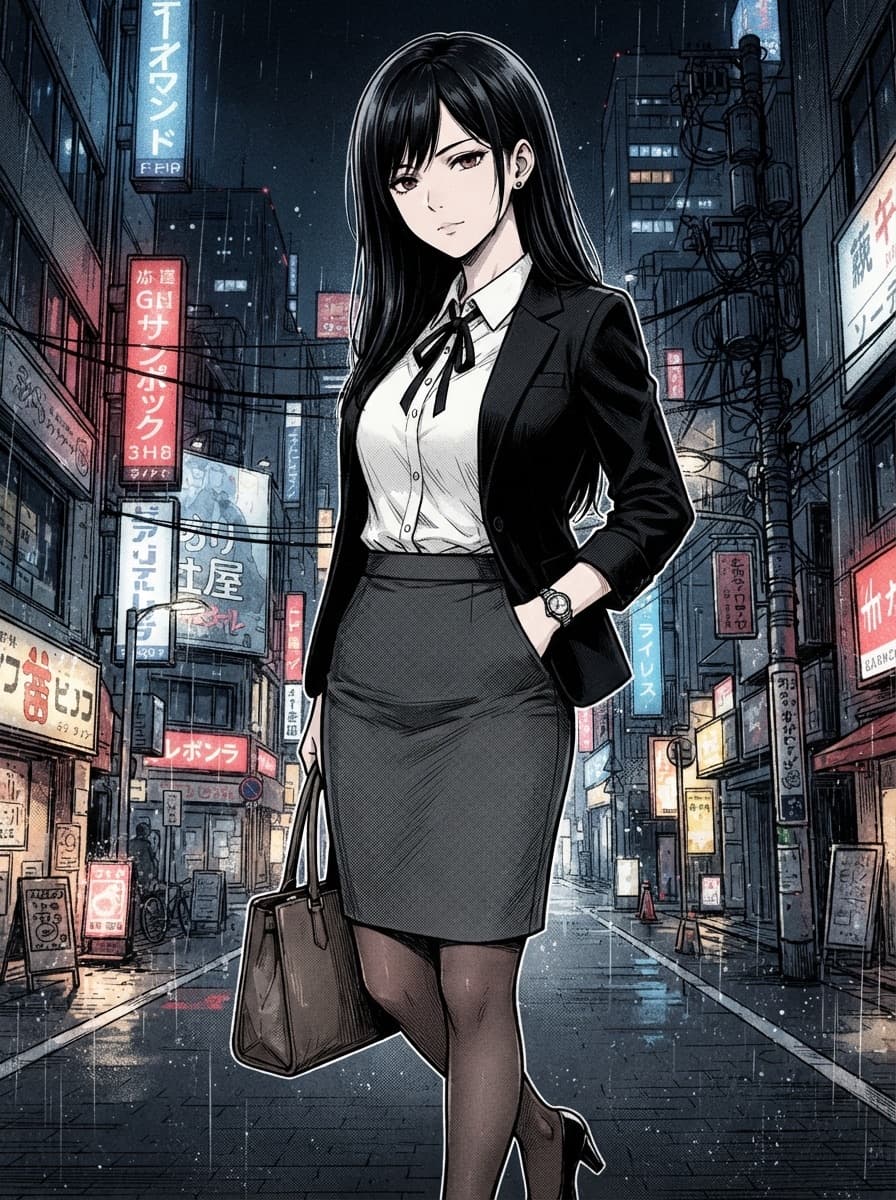 black long office lady waifu