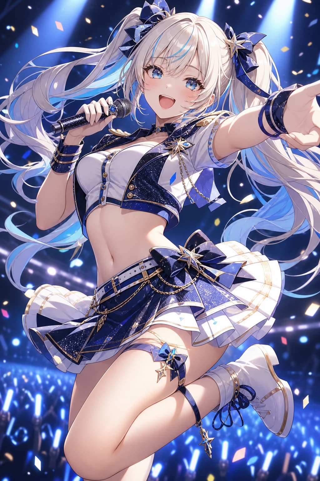 silver twintails idol waifu on a concert stage